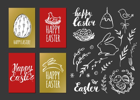 Happy Easter. Template design cards with nest and Easter eggs.のイラスト素材