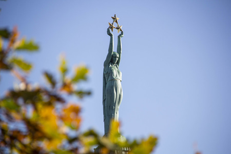 Freedom Monument in the Independence Square in Riga on Brivibas Boulevardの写真素材