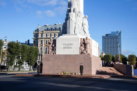 Freedom Monument in the Independence Square in Riga on Brivibas Boulevardのeditorial素材