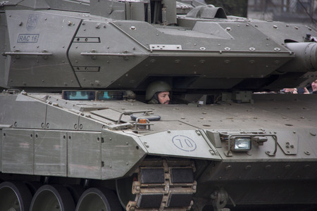 November 18, 2017. NATO tanks and soldiers at military parade in Riga, Latvia.のeditorial素材