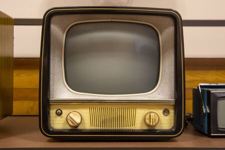 Vintage Television  Old Tv Old-fashioned Television Close Up. Old Grungy Vintage Tv Retro Technology.の写真素材