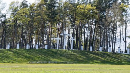 Majestic Aglona Cathedral in Latvia. White Chatolic Church Basilica. Sunny Spring Day Blue Sky and White Clouds. One of the Most Important Catholic Spiritual Centers in Latviaの写真素材
