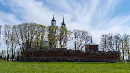 Ludza Medieval Castle Ruins on a Hill Between Big Ludza Lake and Small Ludza Lake and the Roman Catholic Churchのeditorial素材