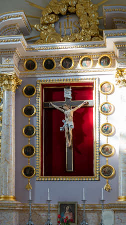 AGLONA, LATVIA â MAY 3 , 2020: Majestic Aglona Cathedral One of the Most Important Catholic Spiritual Centers in Latvia. Deatail of the Interior of an Old Church.のeditorial素材