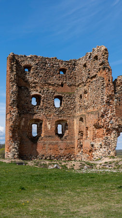 Ludza Medieval Castle Ruins on a Hill Between Big Ludza Lake and Small Ludza Lake. The Ruins of an...