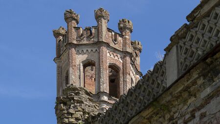 Destroyed Odzienas Castle in Latvia, Europe on a Beautiful Sunny Spring Day, Concept of Travel in Harmony on Countryside. Detail of the Ancient Castle With Tower.の写真素材