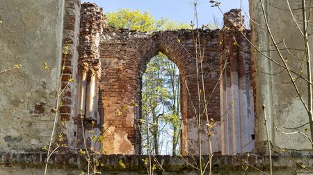 The Ruins of Veckalsnava Church. Olds Architecture Details of the Lutheran Church in the Kalsnava Parish Latvia. Sunny Spring Day.の写真素材