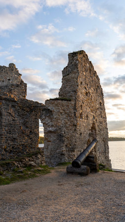 Autumn Landscape of Old Koknese Castle Ruins and River Daugava Located in Koknese Latvia. Medieval...