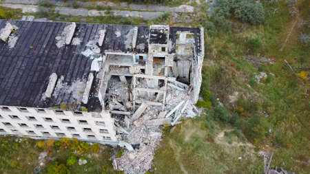 Aerial View of Abandoned Military Ghost Town Irbene in Latvia. Former Super Secret Abandoned Soviet Military Town Irbene in Latvia. Soviet Army Spying Objectの写真素材