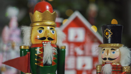 Wooden Tree Advent Calendar in Front of a Real Christmas Tree Decorated Nutcracker Soldier Toys....