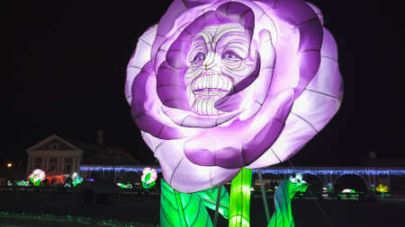 Pakruojis Manor, Lithuania - 8 January 2022: Lantern Sculptures Bring Touch Of Wonderland, a World of Illusions and Magic, Millions of Bulbs in Several Huge Silk Sculptures Charming Characters.のeditorial素材