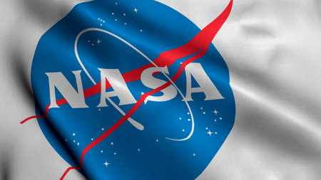 28 June 2022, Riga, Latvia: Animation of The National Aeronautics and Space Administration Flag. Realistic Fabric Texture Satin NASA Flag Background Video Waving in Windのeditorial素材