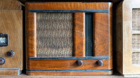 Old Vintage Radio Receiver. Antique Old Brown Radio  Soviet Receiver Worldwide Transmission Over Short Wave From the Last Centuryの写真素材