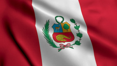 Peru Flag. Waving  Fabric Satin Texture Flag of Peru 3D illustration. Real Texture Flag of the Republic of Peruの写真素材