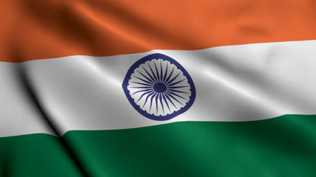 India Flag. Waving  Fabric Satin Texture Flag of India 3D illustration. Real Texture Flag of the...