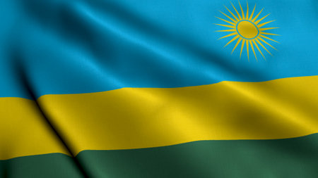 Rwanda Flag. Waving  Fabric Satin Texture Flag of Rwanda 3D illustration. Real Texture Flag of the Republic of Rwandaの写真素材