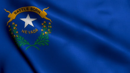 Nevada State Flag. Waving Fabric Satin Texture National Flag of Nevada 3D Illustration. Real Texture Flag of the State of Nevada in the United States of America. USA. High Detailed Flagの写真素材