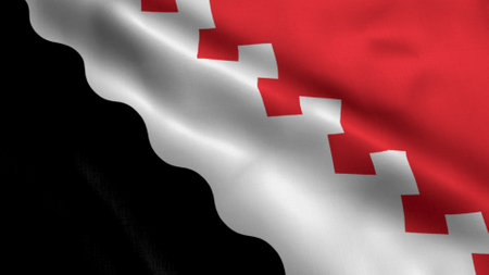 Joensuu City Flag Finland. Waving Fabric Satin Texture Finnish National Flag of Joensuu 3D Illustration. Real Texture Flag of the Joensuu City in the Finland. Joensuun kaupunki Joensuu stad City of Joensuuの写真素材