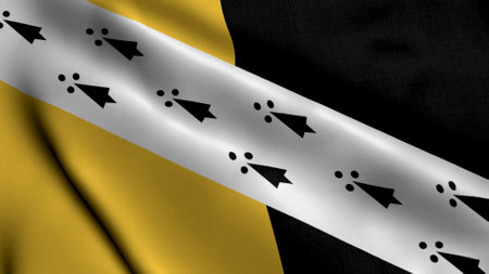 Norfolk City Flag. Waving Fabric Satin Texture National Flag of Norfolk 3D Illustration. Real Texture Flag of the Norfolk the United Kingdom Banner Collection. High Detailed Flag Animation England, UKの写真素材
