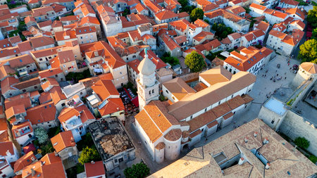 Aerial View of Krk, the Capital City of the Croatian Island of Krk, Adriatic Coast, With Harbor and...