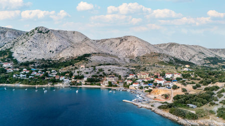 Campsite at Campig Skrila, Krk Island, Stara Baska Croatia, Aerial View of the Mountains and Coast...