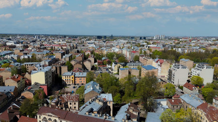 A Stunning Aerial Drone View Of Riga Panorama In Latvia On A Sunny Spring Day Showcasing The...