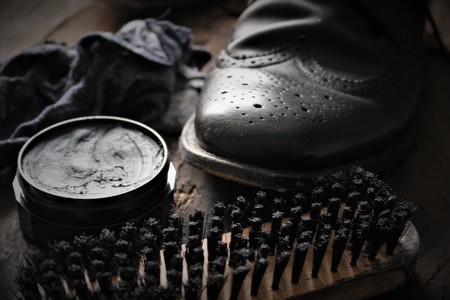 An image of cleaning shoesの写真素材