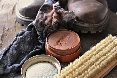 An image of cleaning shoesの写真素材