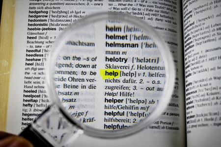 An image of a magnifying glass - help, translation, search, lawyer, dictionary - front is blurry