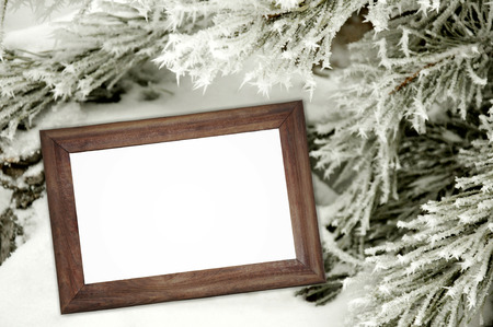 image  old wooden picture frames in a snowy forestの写真素材