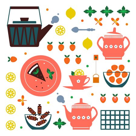 Vector retro set kitchen utensils. Cooking tools flat style. Cook equipment isolated objects.のイラスト素材