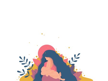 Mother breastfeeding her newborn baby. Flat design illustration of breastfeeding concept.のイラスト素材