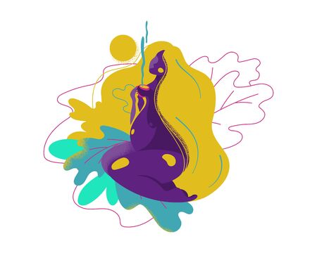 Cute pregnant woman drinking tea. Vector illustration of a woman waiting for a baby. Happy mom expecting baby. Pregnancy.のイラスト素材