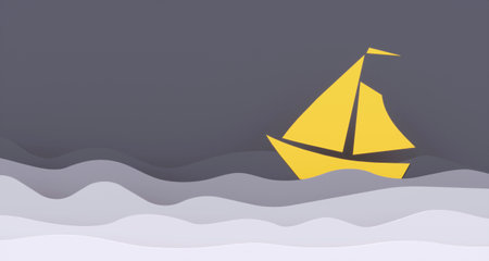 3d illustration of Illuminating yellow boat on grey backgroundの写真素材