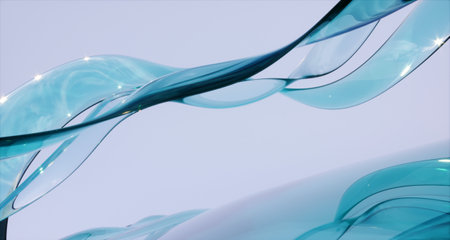 3d illustration blue glass abstract waves on white background.の写真素材