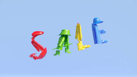 3d render of inscription sale made from clothes on blue background.の写真素材