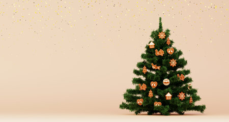 3d render of christmas tree in eco style decorated with cookies.の写真素材