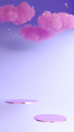 3d render of two pink podiums on violet background.の写真素材
