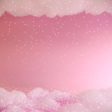 3d render of pink background with clouds and stars.の写真素材