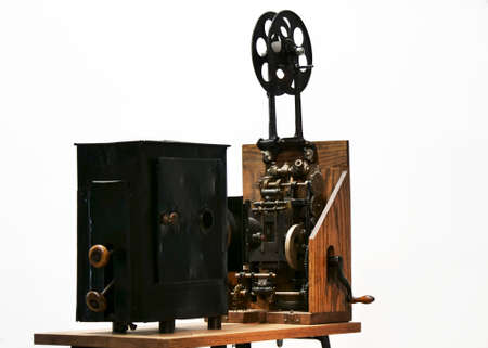 Old film projector with wooden body, late 19th centuryの写真素材