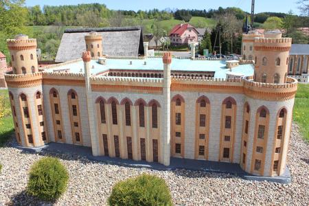 Strysza Buda (Mirachowo), Poland - May 03, 2014: Kaszubski Miniature Park. Scale modelのeditorial素材