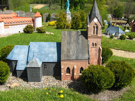 Strysza Buda (Mirachowo), Poland - May 03, 2014: Kaszubski Miniature Park. Scale modelのeditorial素材