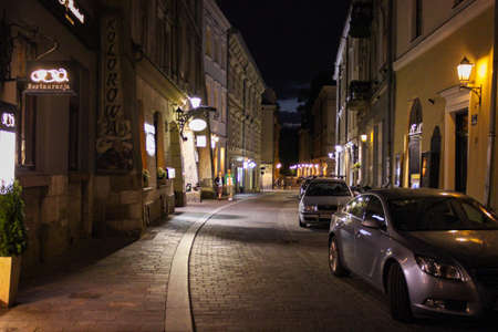 Krakow, Poland - July 05, 2016: View Of A Deserted Evening Streetのeditorial素材