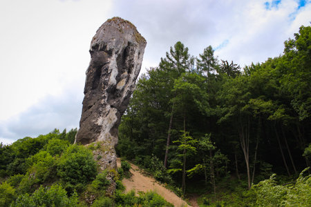 Monumental Rock Stone Limestone Called Of Maczuga Herkulesa In The Ojcowski National Park In Poland