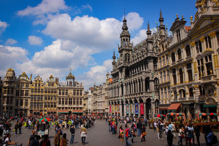 Brussels, Belgium - May 11, 2018: View Of The Ancient Gothic Grand Place (Also Used Name Grand...