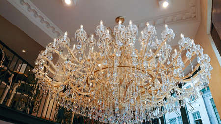 Bruges, Belgium - May 12, 2018: Beautiful Chandelier In A Cafe Pastry Shop Aux Merveilleux De Fred Brugesのeditorial素材