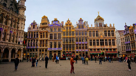Brussels, Belgium - May 13, 2018: People Walk In The Evening On The Main Square Of The City. In The...