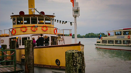 Lake Chiemsee, Bavaria, Germany - August 30, 2018: Tourist ships on the lake that transport touristsのeditorial素材