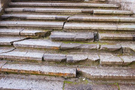 Destroyed stone stairs of an abandoned castleの写真素材