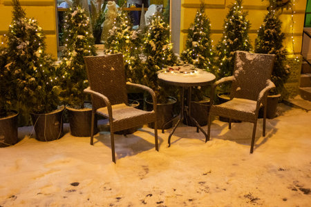 Celebration of Christmas and New Year on streets of city in evening